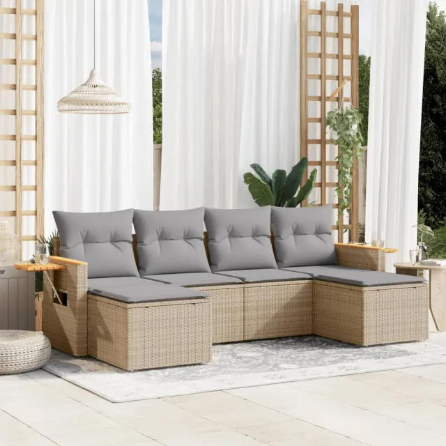 vidaXL 6-delige Loungeset met kussens poly rattan beige, foto 2