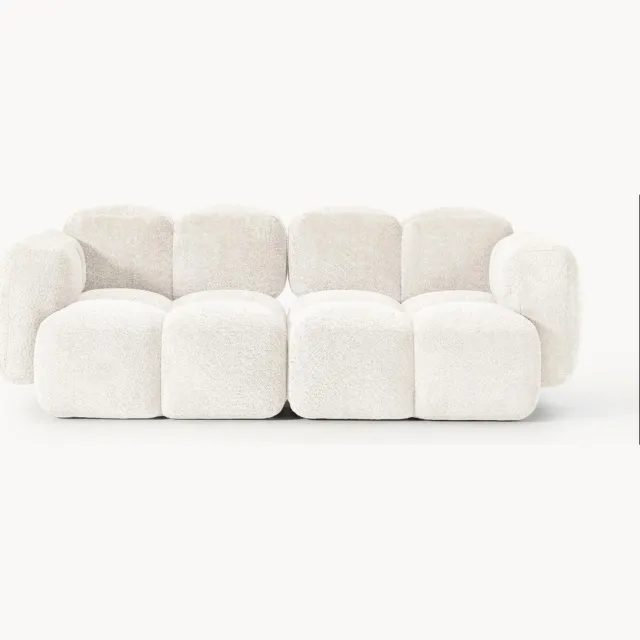 Westwing Collection Modulaire bank Tayla (2-zits) van teddy-bouclé Wit