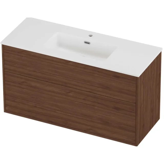 Proline Tribute Badmeubelset Porselein Elegant 1 Kraangat 120x46x67 cm Mat White Indian Walnut Houtlook
