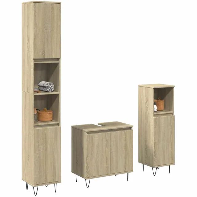 vidaXL 3-delige Badkamermeubelset bewerkt hout sonoma eikenkleurig Bruin