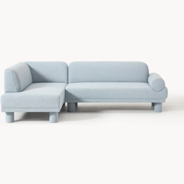 Westwing Collection Bouclé hoekbank Lilo lichtblauw