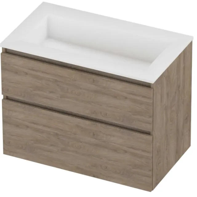 Proline Aristo Badmeubelset Polystone Elegant Zonder Kraangat 80x46x62 cm Mat White Raw Oak Eiken