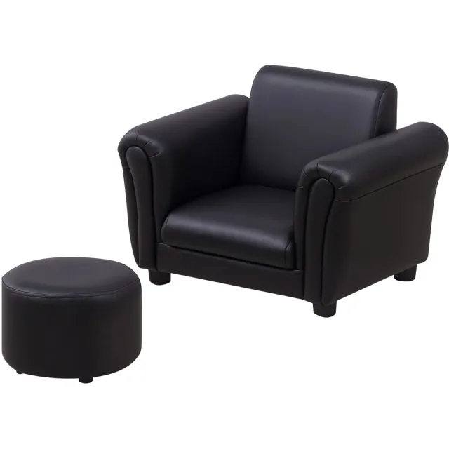 Happiq Kinderfauteuil met Voetenbank – Mini Kinderbank van Hout – Zwart