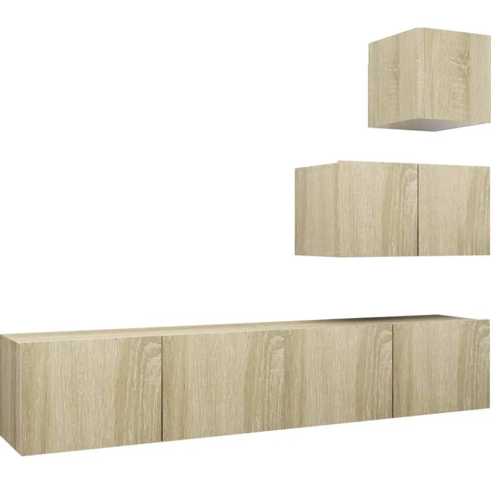 vidaXL 4-delige Tv-meubelset bewerkt hout sonoma eikenkleurig Bruin