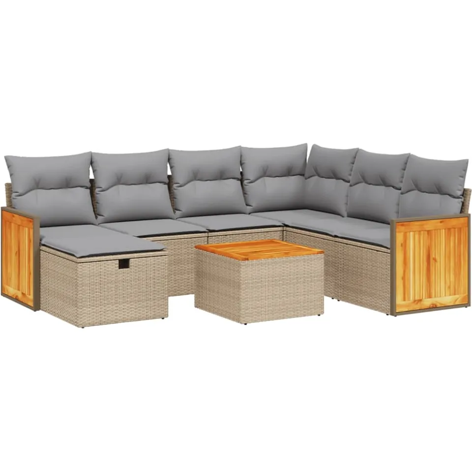 vidaXL 8-delige Loungeset met kussens poly rattan gemengd beige, foto 3
