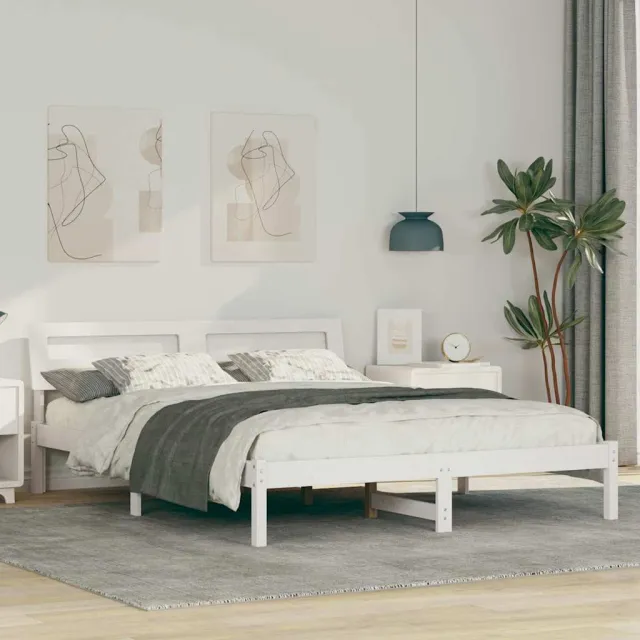 vidaXL Bedframe met hoofdeinde Wit 140 x 200 cm Massief grenenhout