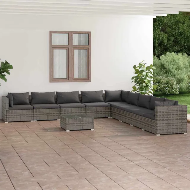 vidaXL 10-delige Loungeset met kussens poly rattan grijs, foto 2