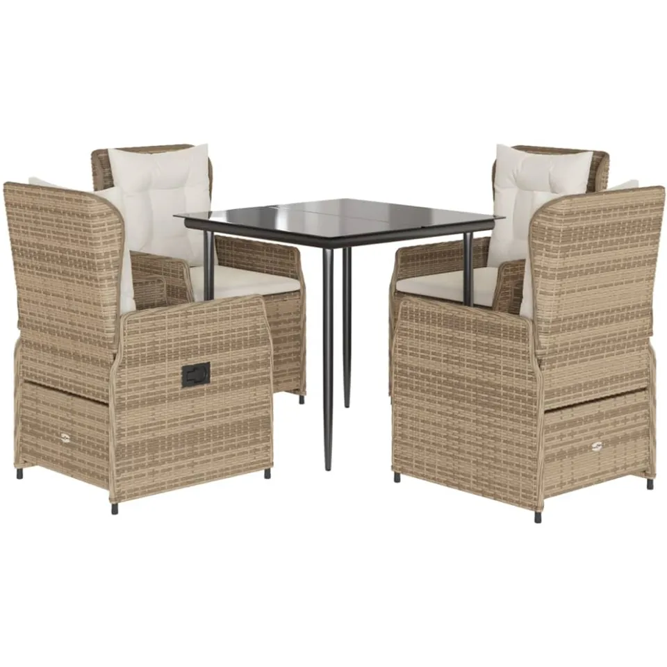 vidaXL 5-delige Tuinset met kussens poly rattan beige, foto 3