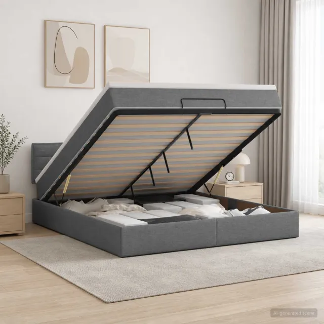 vidaXL Ottoman bed met matras Donkergrijs 160 x 200 cm Stof