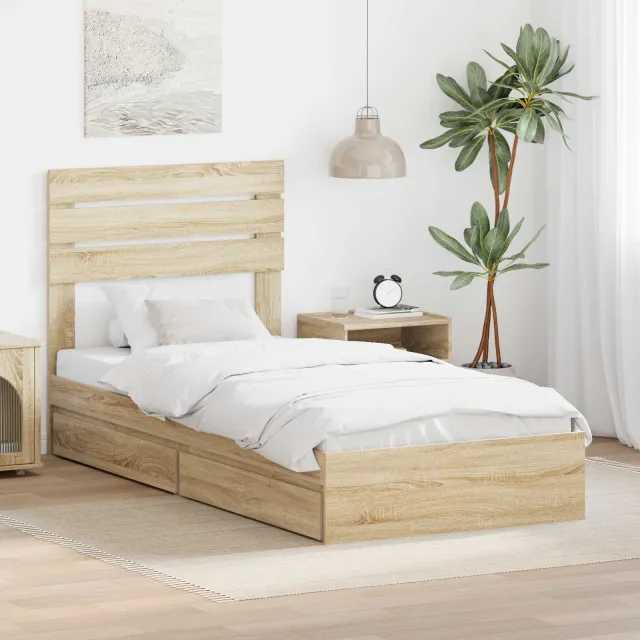 vidaXL Opslag bed met lade Sonoma Eiken 90 x 200 cm Bewerkt hout Bruin