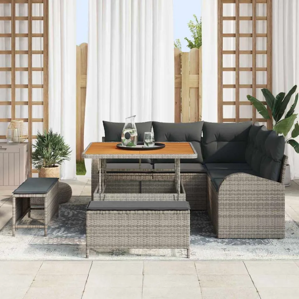vidaXL Tuinbankenset 8 st Grijs poly rattan, foto 3