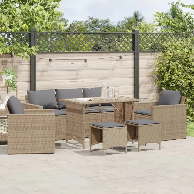 vidaXL 6-delige Loungeset met kussens poly rattan beige