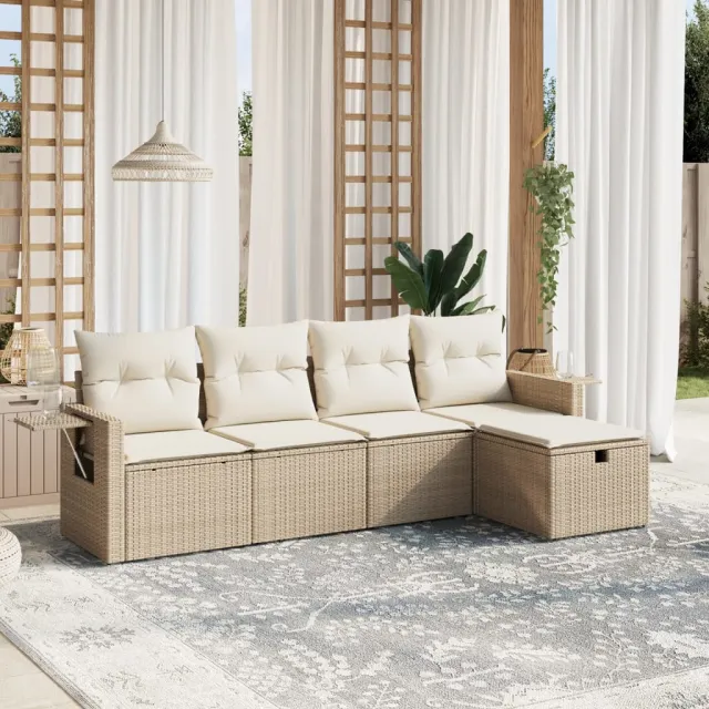 vidaXL 5-delige Loungeset met kussens poly rattan beige, foto 2
