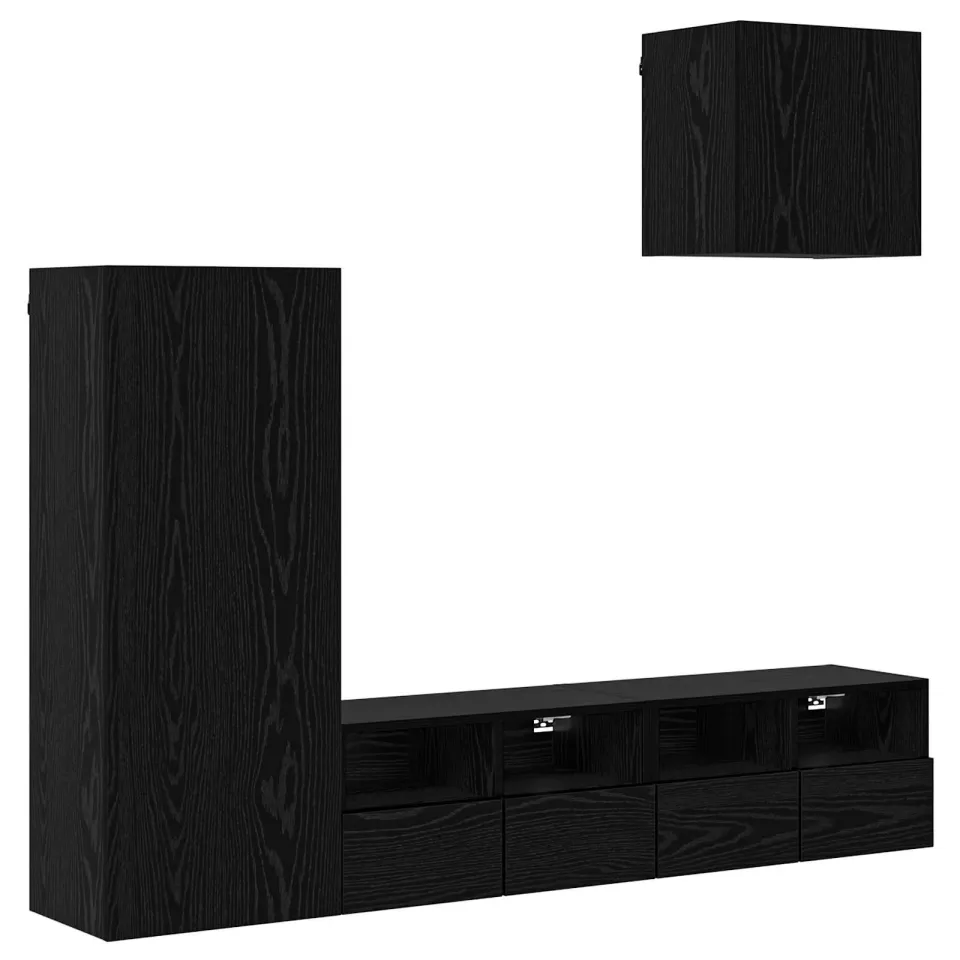 vidaXL TV Wandmeubels 4 st Zwart Eiken Bewerkt hout, foto 3