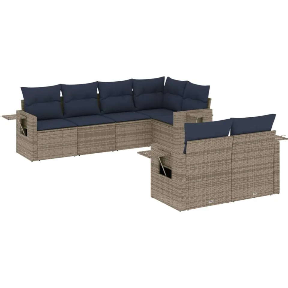 vidaXL 7-delige tuinbankset met kussens, grijs polyrotan, foto 4