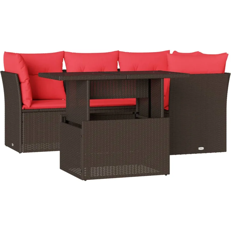 vidaXL 5-delige tuinbankset met kussens, bruin polyrotan, foto 3