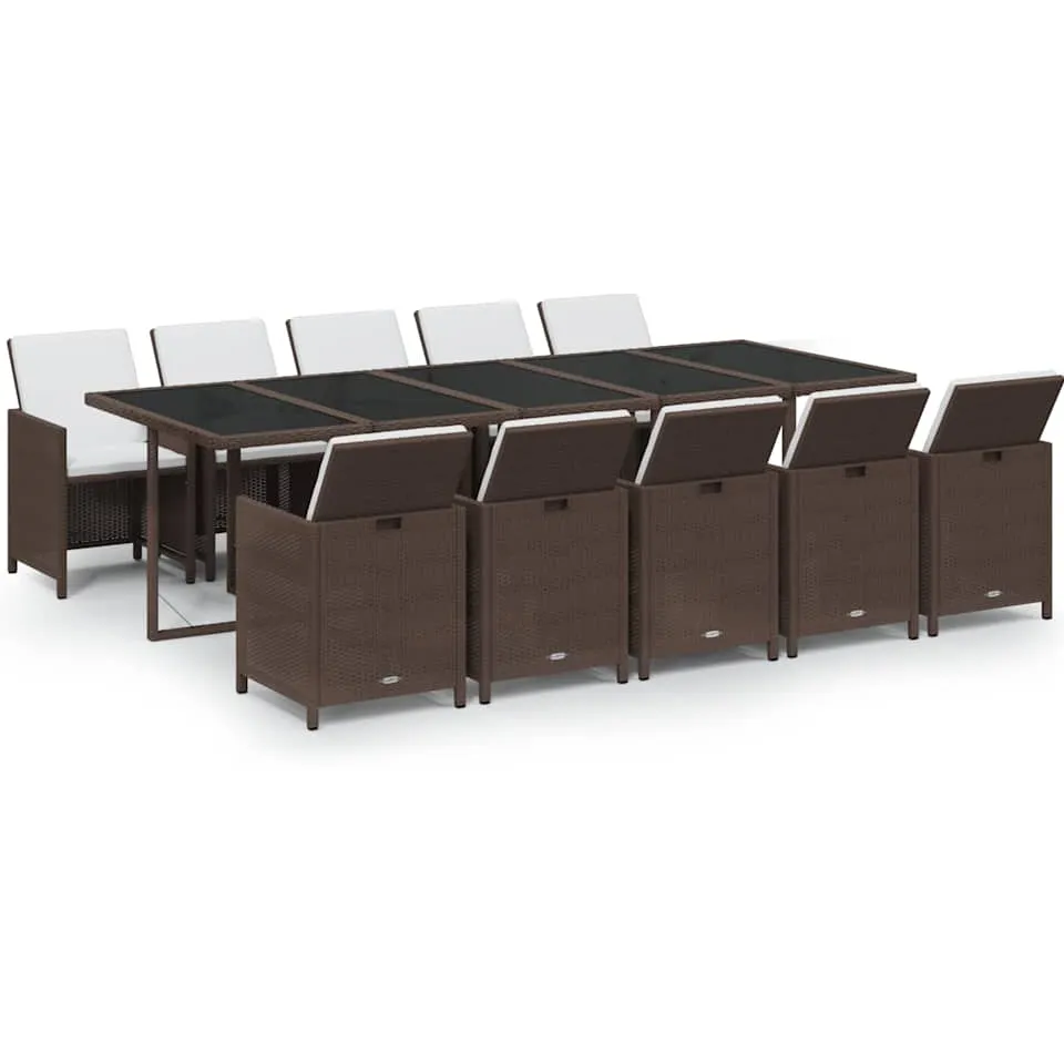 vidaXL 11-delige Tuinset met kussens poly rattan bruin