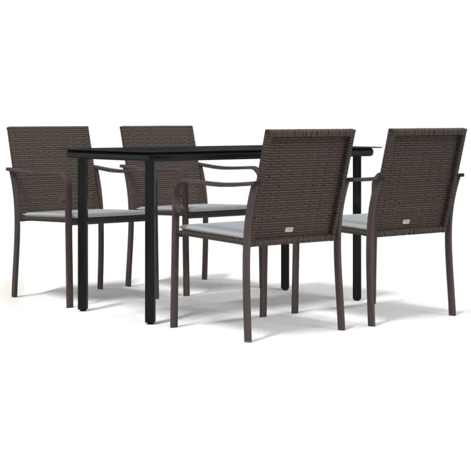 vidaXL 5-delige Tuinset met kussens poly rattan en staal Bruin