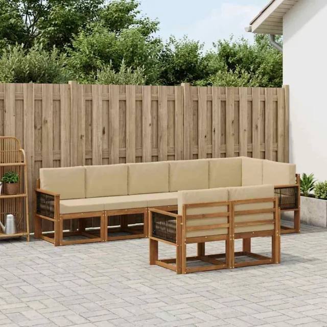 vidaXL Buiten bankenset 8 st 8-zits Natuurlijk en Beige