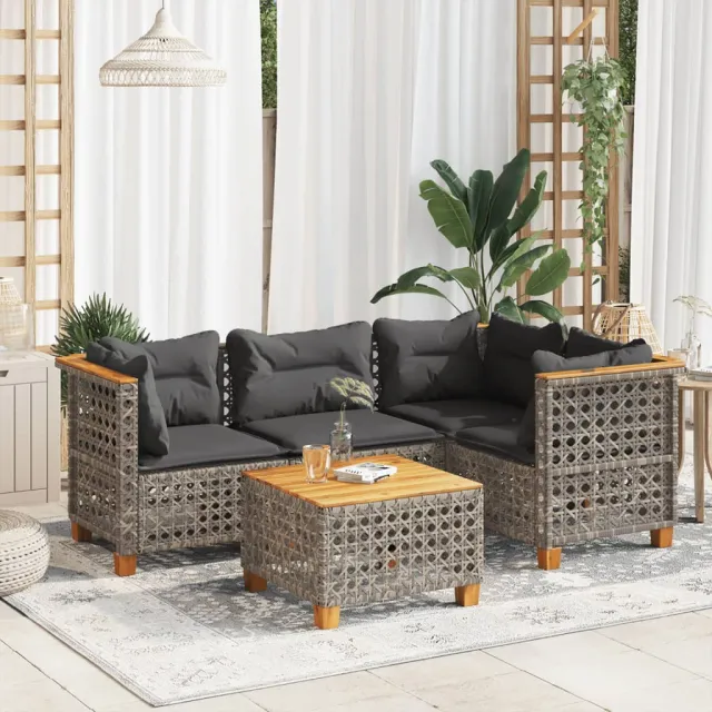 vidaXL 5-delige Loungeset met kussens poly rattan grijs, foto 2