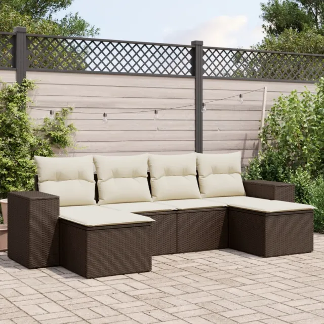 vidaXL 6-delige Loungeset met kussens poly rattan bruin, foto 2