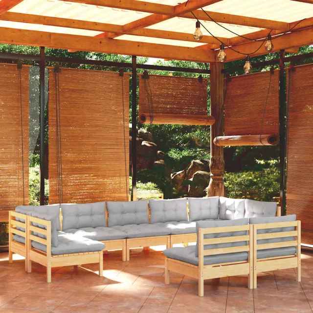 vidaXL 9-delige Loungeset met grijze kussens massief grenenhout grijs, foto 2