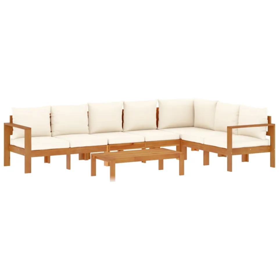 vidaXL 5-delige Loungeset met kussens massief acaciahout Crème