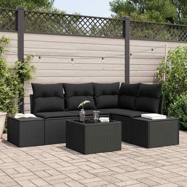 vidaXL Tuinbankenset met opslag Zwart poly rattan