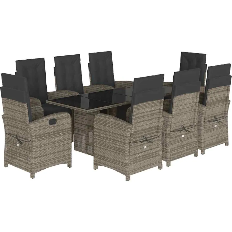 vidaXL 9-delige Tuinset met kussens poly rattan grijs