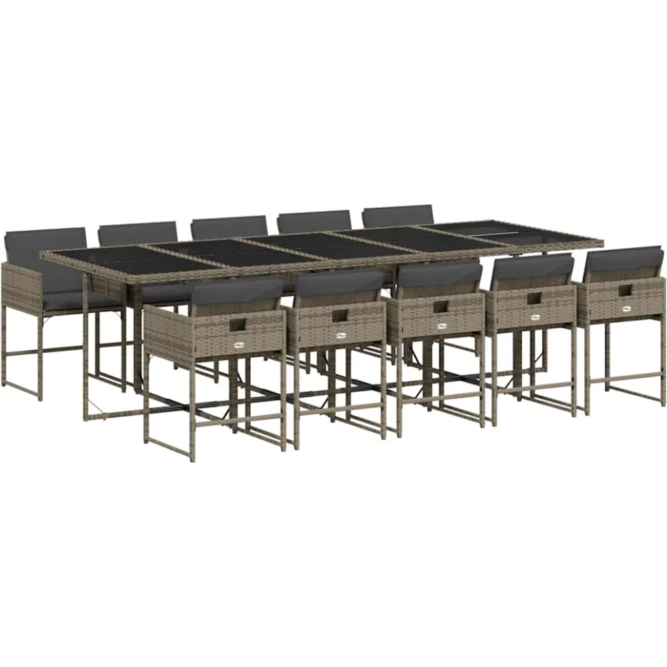 vidaXL 11-delige Tuinset met kussens poly rattan grijs, foto 3