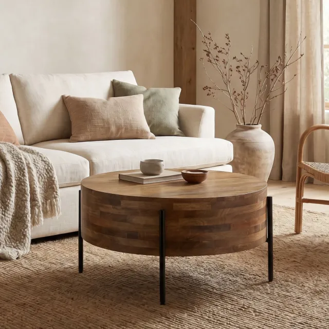 Wohnling Salontafel mangohout rond 70 cm diameter - WL7.453 Zie omschrijving