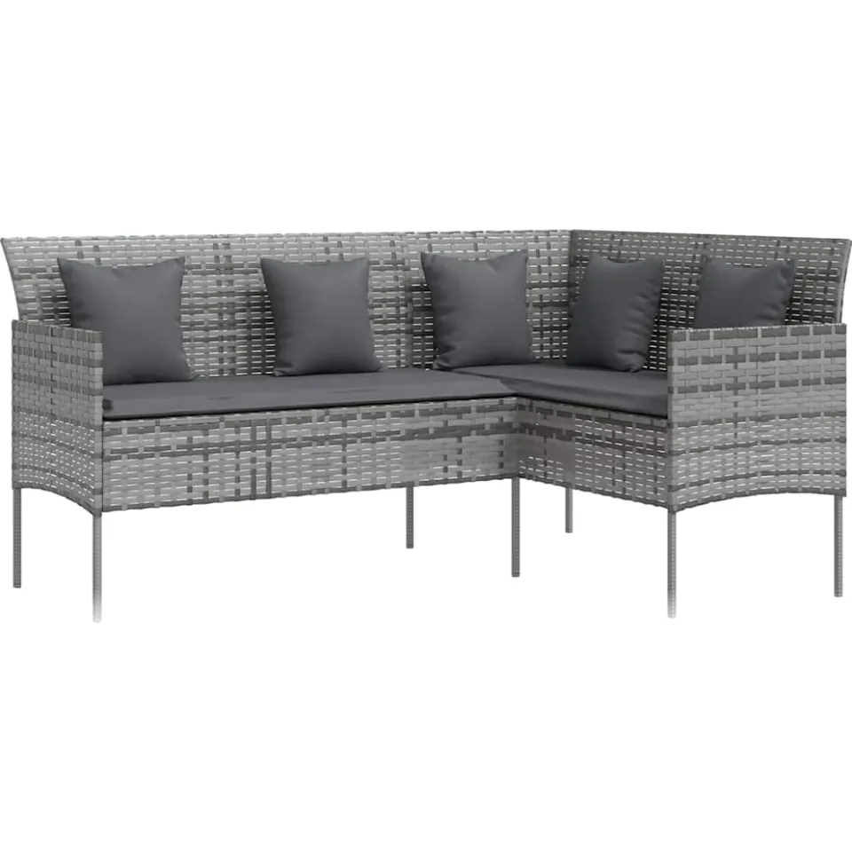 vidaXL 5-delige Loungeset met kussens L-vormig poly rattan grijs