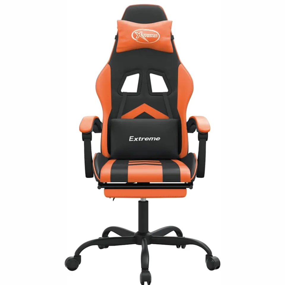 vidaXL Gamestoel draaibaar met voetensteun kunstleer zwart en oranje