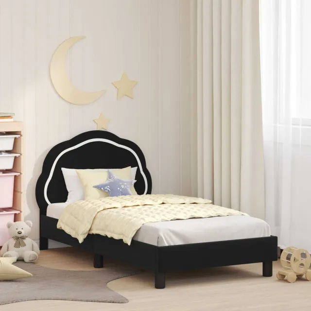 vidaXL Bedframe voor kinderen met hoofdbord Zwart 80 x 160 cm Fluweel