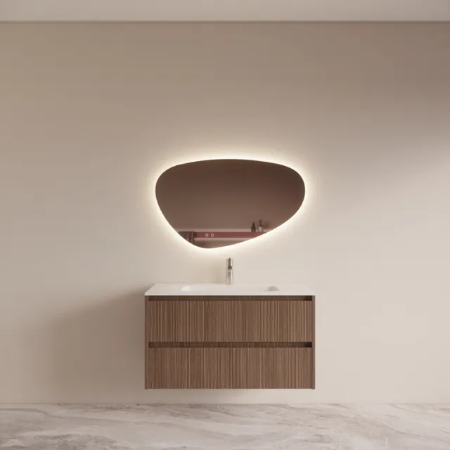 Boss & Wessing Badmeubelset BWS Riga Met Asia Wastafel Wit 100 cm Donker Eiken Japandi Bruin