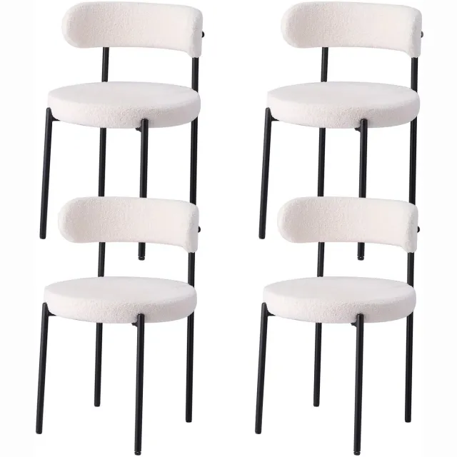 Nyoz eetkamerstoelen set van 4 - Stoelen - Eetstoel - Teddy gestoffeerde stoel - Wit - Zitkussen 8 cm - Scandinavische stijl