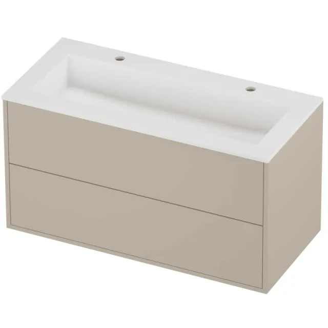 Proline Aristo Badmeubelset Polystone Elegant 2 Gaten 100x46x54 cm Mat White Soft Linen Beige