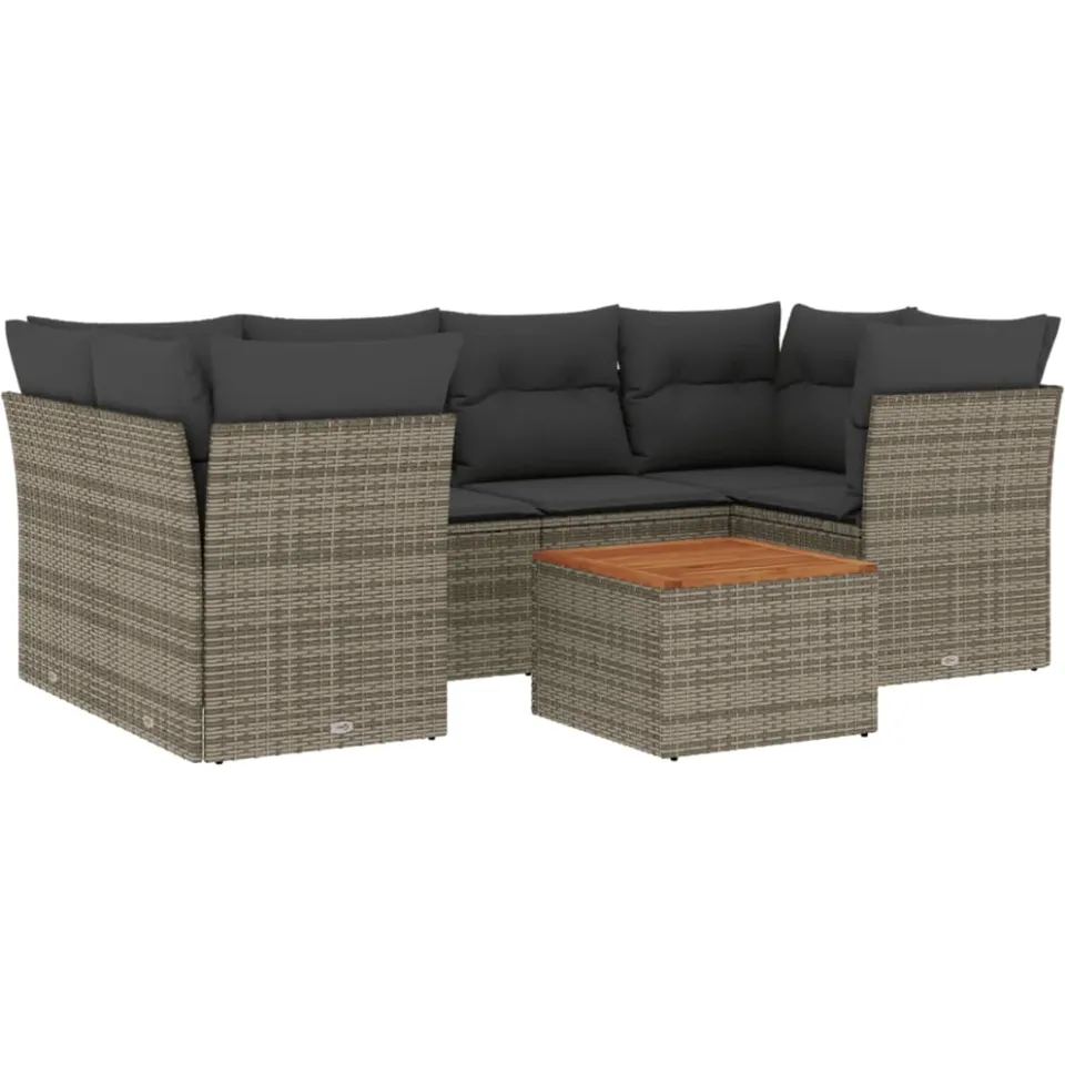 vidaXL 7-delige Loungeset met kussens poly rattan grijs, foto 3