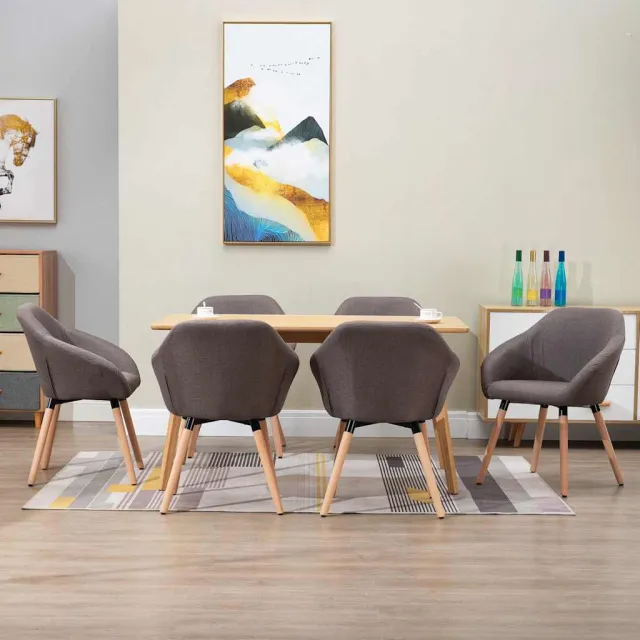 vidaXL Eetkamerstoelen 6 st stof taupe, foto 2