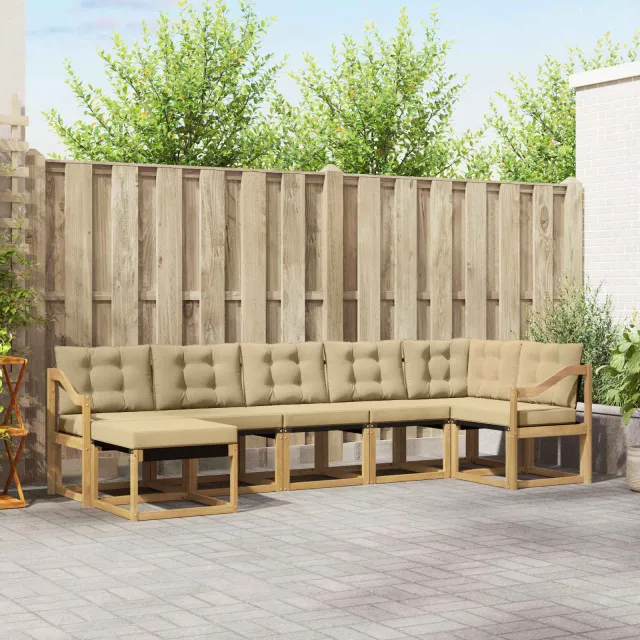 vidaXL Buiten bankenset 7 st 7-zits Wit en Beige
