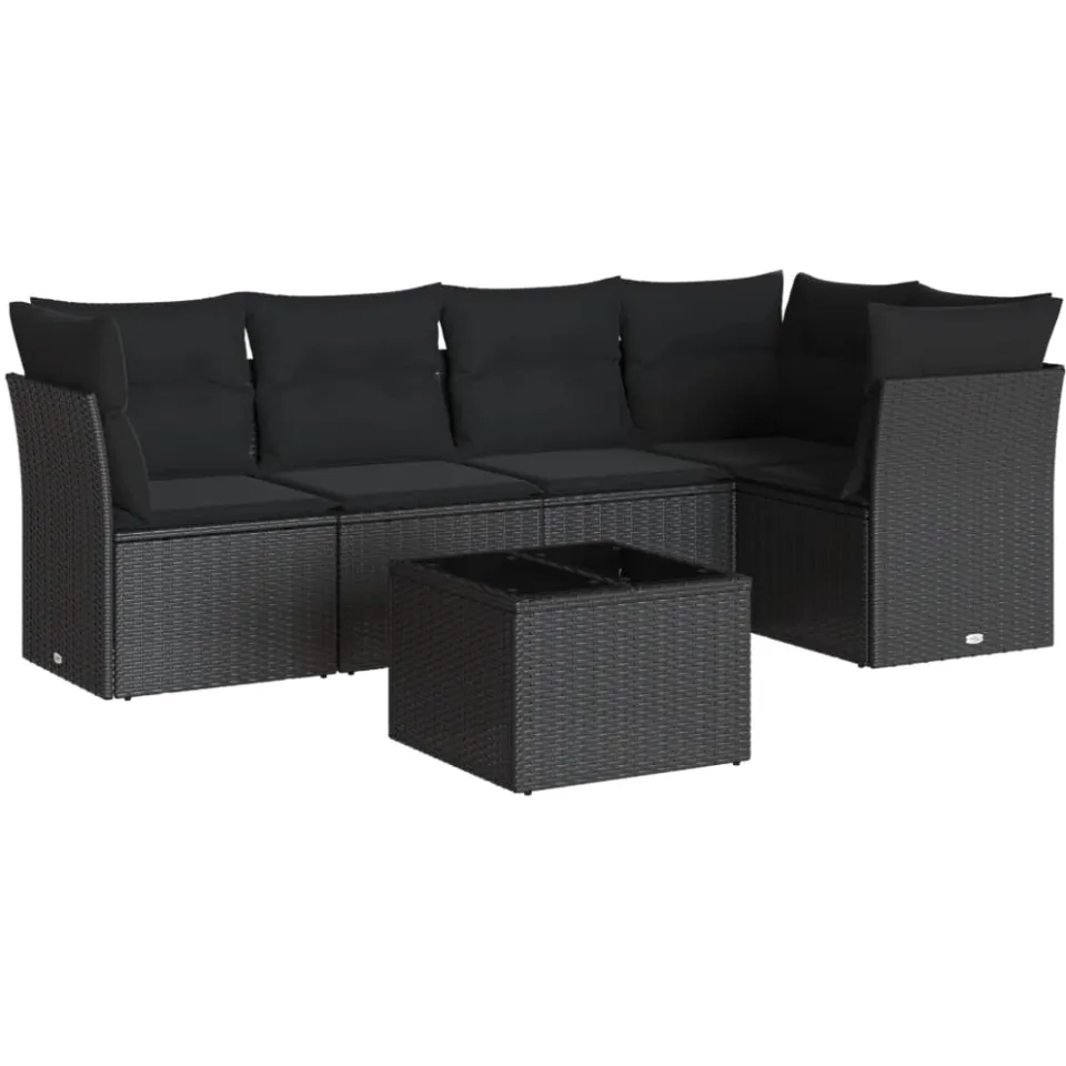 vidaXL 6-delige Loungeset met kussens poly rattan zwart