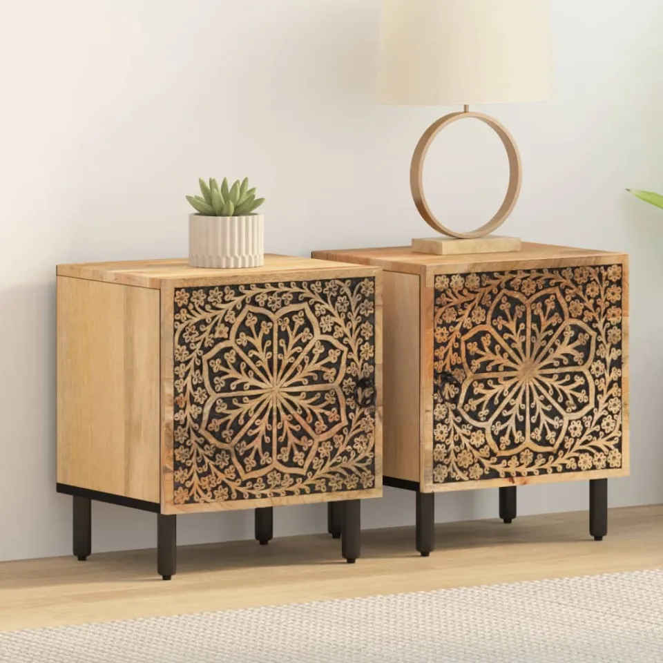 vidaXL Nachtkastjes 2 st 40x33x46 cm massief mangohout bruin, foto 3