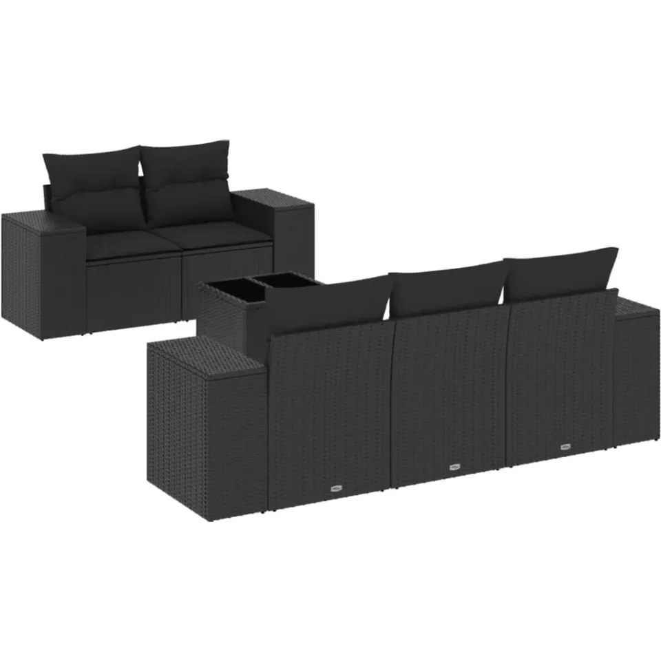 vidaXL 6-delige Loungeset met kussens poly rattan zwart