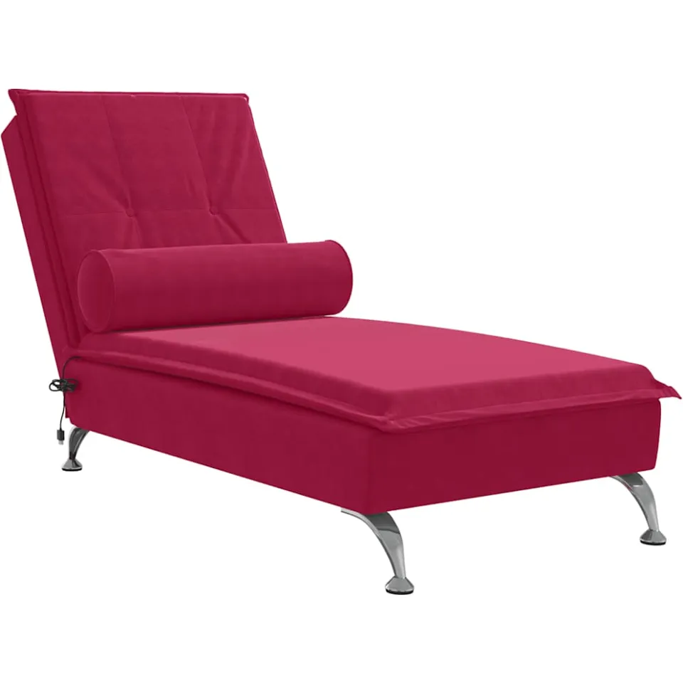 vidaXL Massage chaise longue met bolster fluweel wijnrood, foto 4