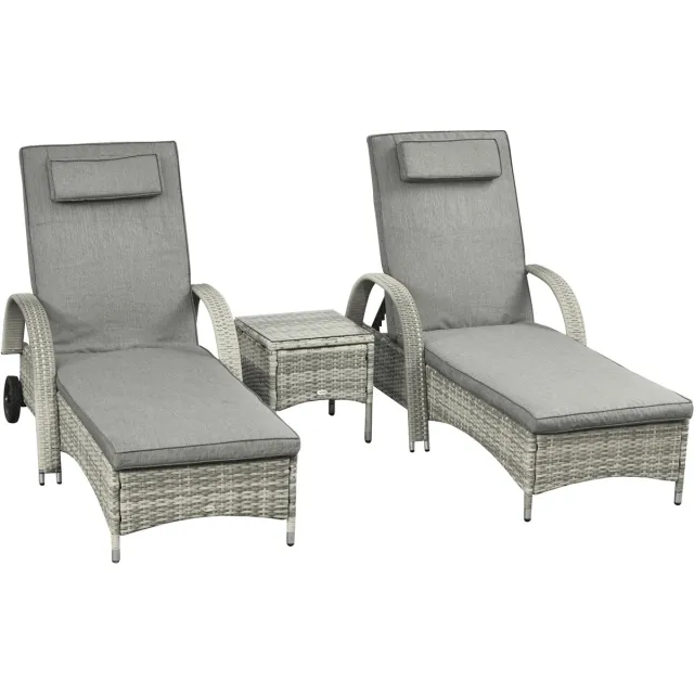 Outsunny Ligstoel Set - 3-delig - Polyrattan en Metaal - Grijs
