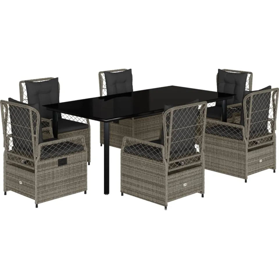 vidaXL 7-delige Tuinset met kussens poly rattan grijs, foto 3
