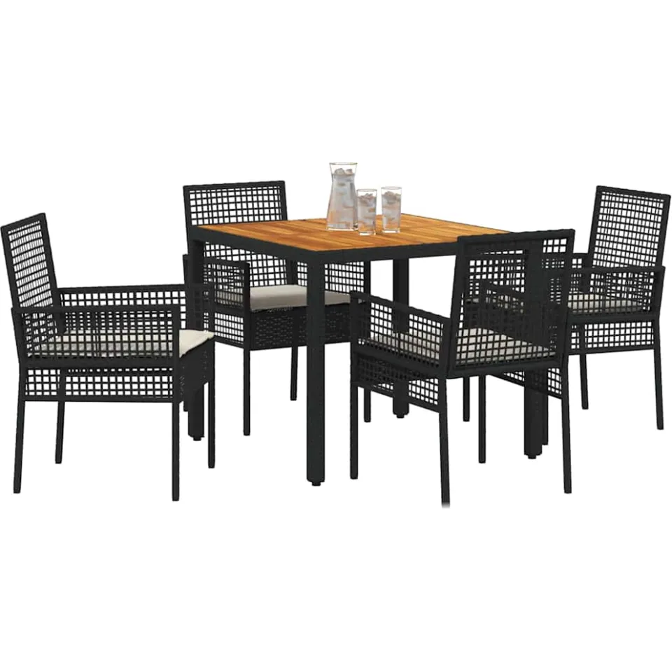 vidaXL Tuin eettafelset 5 st Zwart poly rattan