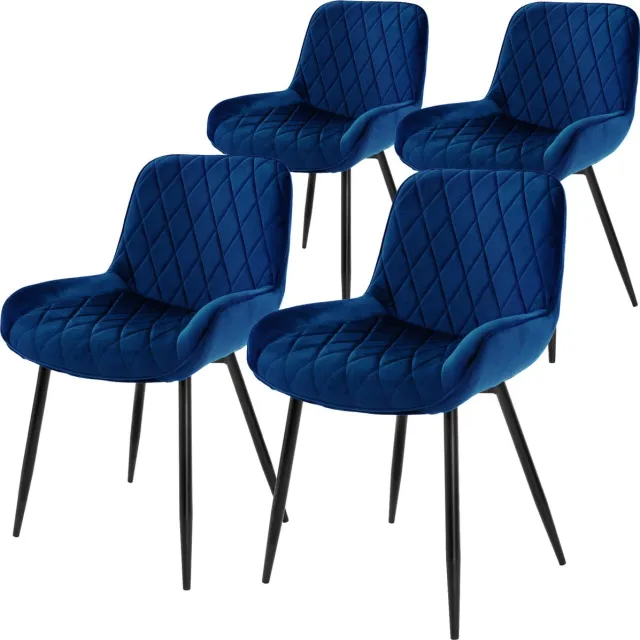 ml-design Set van 4 Eetkamerstoelen Eetkamerstoel met rug en armleuningen, donkerblauw, fluwelen zitting, metalen poten, Keukenstoelen Woonkamerstoelen Gestoffeerde stoelen Krukken