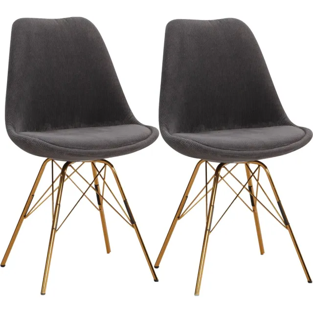 Amstyle eetkamerstoel set van 2 Cara stof antraciet keukenstoel met gouden poten, corduroy kuipstoel Scandinavisch design, gestoffeerde stoel met stoffen bekleding, stoel gestoffeerd Beige