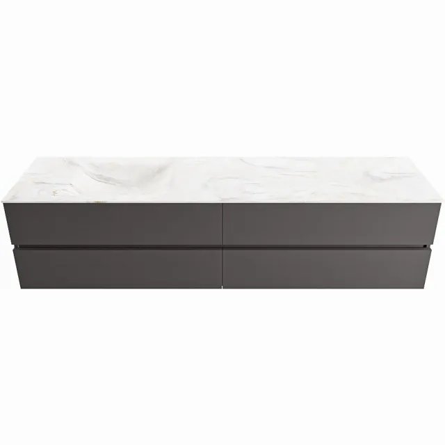 Mondiaz VICA-DLUX 200cm badmeubel onderkast Dark grey 4 lades. Inbouw wastafel CLOUD links 1 kraangat, kleur Ostra.